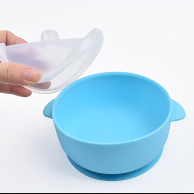 Kids Toddlers First Stage Self Feeding Bowl Microwave Safe Silicone Baby Suction Bowls With Lid