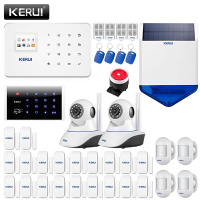 KERUI G18 GSM Alarm systems Security Home Solar Siren Indoor Camera WIFI Smoke Detector Gas Leak Detector Home Burglar Kit