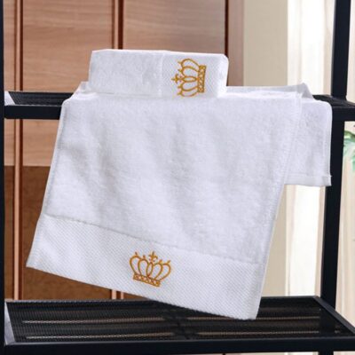 Crown Embroidery Cotton White Hotel Towel Set Face Towels Bath Towels for Adults Washcloths Absorbent Hand Towel Customizable