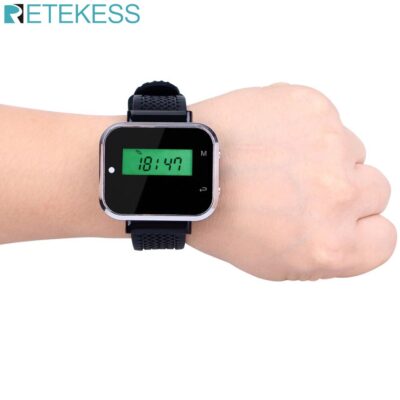 Retekess433.92MHz Black Wireless Calling Paging System Watch Wrist Receiver Host Call Pager for Restaurant Factory Office F3300A