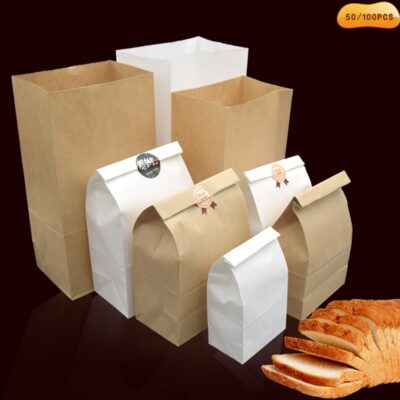 50/100PCS Fine kraft paper bag food holiday gift bag for sandwich bread candy recyclable party bag dry packaging paper bag
