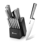 14-Piece Stainless Steel Hollow Handle Block Set Knife set Black With with Sharpener Built-In