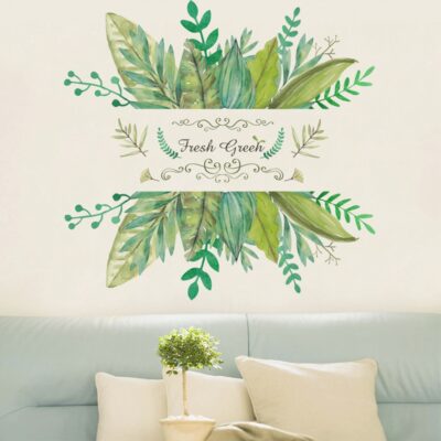Tropical Jungle Green Leaves 3D Wall Sticker Decoration Living Room Restaurant Seaside Plant green Art Wall Mural Decal muraux