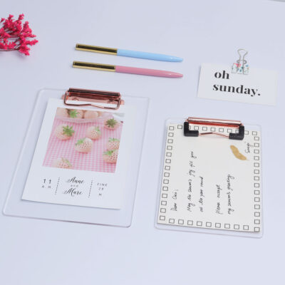 Luxury rose gold acrylic 3mm thickness transparent office a4 clip board