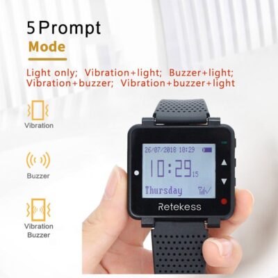 Retekess T128 Watch Wireless Pager 433.92MHz Black For Wireless Calling System Call Waiter Restaurant Equipment Office Cafe