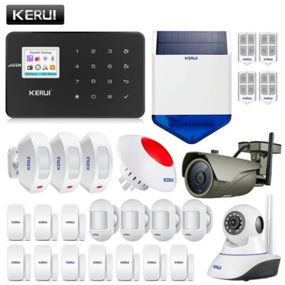 KERUI GSM G18 home alarm with motion detector sensor prevent the pet solar siren ndoor outdoor security cameras wireless kit