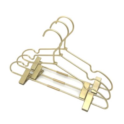 Gold Aluminium Children Clothes Hanger With Movable Clips For Display