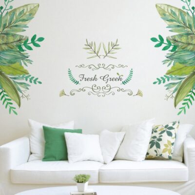 Tropical Jungle Green Leaves 3D Wall Sticker Decoration Living Room Restaurant Seaside Plant green Art Wall Mural Decal muraux