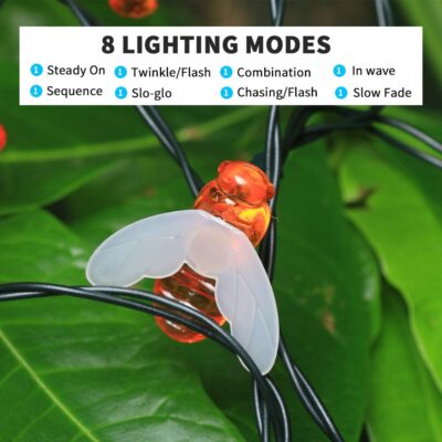 Solar String Lights, 30 LED Honey Bee String Lights, Waterproof Decorative String Lights for Patio, Garden, Gate, Yard, Party
