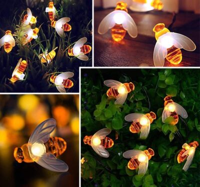 Solar String Lights, 30 LED Honey Bee String Lights, Waterproof Decorative String Lights for Patio, Garden, Gate, Yard, Party