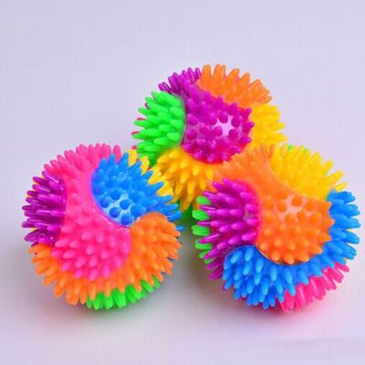 Rainbow Light Spiky LED Bounce Ball / Dog Cat Flashing Sensory Fun Toy Glow Party Gift 7.5cm wedding birthday