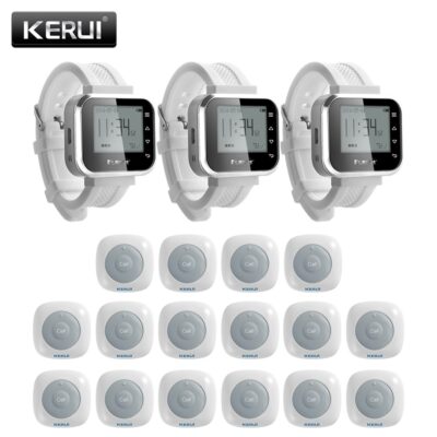 KERUI 16ps Waterproof Call System Button Buzzers Waiter Service Calling System 3ps Smart Watch Pager Restaurant Service System