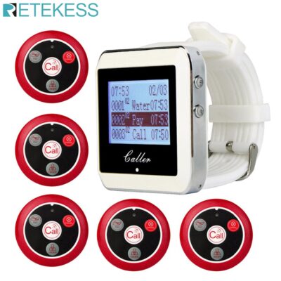 Retekess Restaurant Pager Wireless Calling System for Restaurant Office Bar Call Service Watch Receiver+5 Call Buttons F3288B