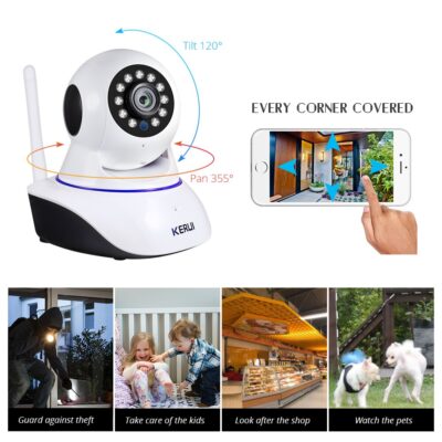 KERUI 720P 1.0MP Mini Indoor Wireless Tuya WiFi IP Camera Home Security CCTV Surveillance Camera With 32GB Memory Card