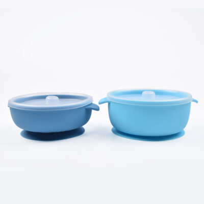 Kids Toddlers First Stage Self Feeding Bowl Microwave Safe Silicone Baby Suction Bowls With Lid