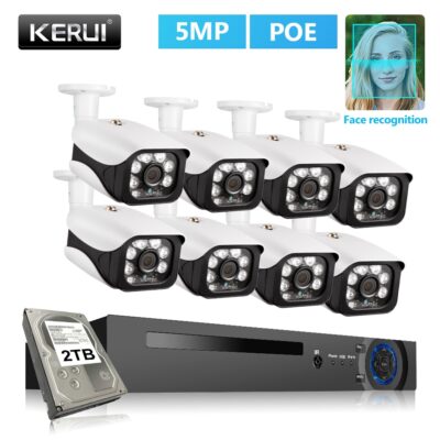 KERUI Face Record 8CH 5MP POE Security Camera System Kit 2TB HD IP Camera Outdoor Waterproof CCTV Video Surveillance NVR