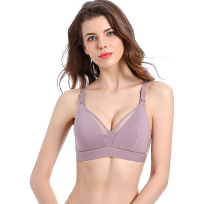 2020 New latex cotton breathable breast-feeding bra underwear deep V Wooddale lactating bra